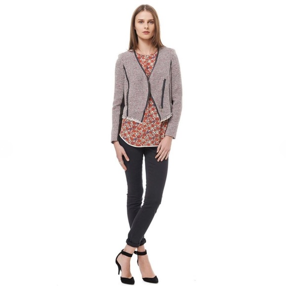 NEW REBECCA TAYLOR LEATHER TRIM TWEED JACKET - Picture 8 of 8